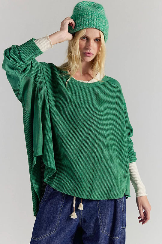Damen Oversized Waffelstrick-Pullover mit weitem Schnitt und tiefem Raglan EB
