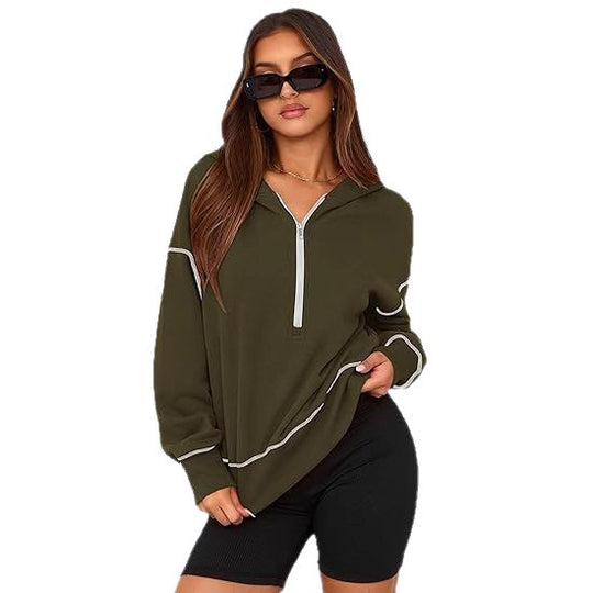 Damen Modischer Kapuzenpullover mit durchgehendem Reißverschluss EB