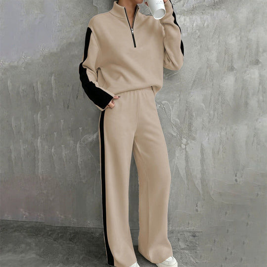 Damen nan lässiges Jogginganzug-Set mit Halbzip, elastischer Bund und seitlichen Kontraststreifen EB