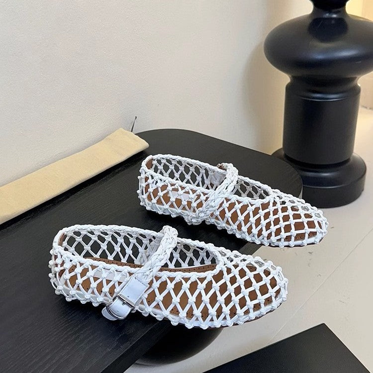 Damen Netz-Ballerinas mit verstellbarem Riemen und modischem Design EB