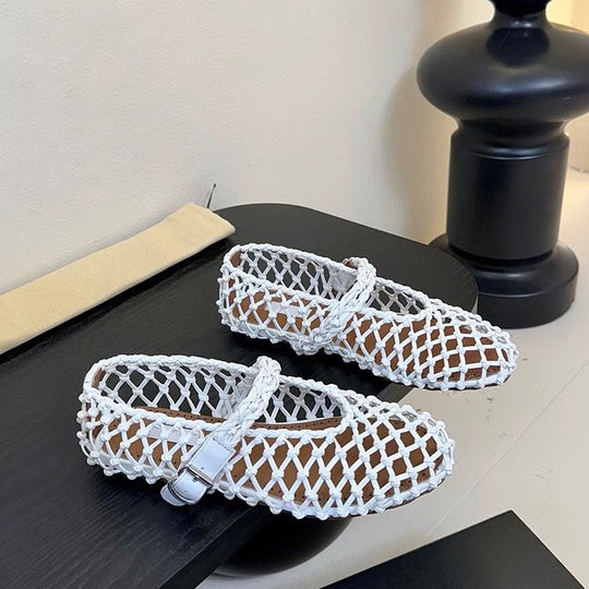 Damen Netz-Ballerinas mit verstellbarem Riemen und modischem Design EB