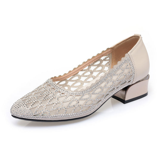 Damen Ballerinas mit funkelndem Strass und elegantem Lochmuster EB
