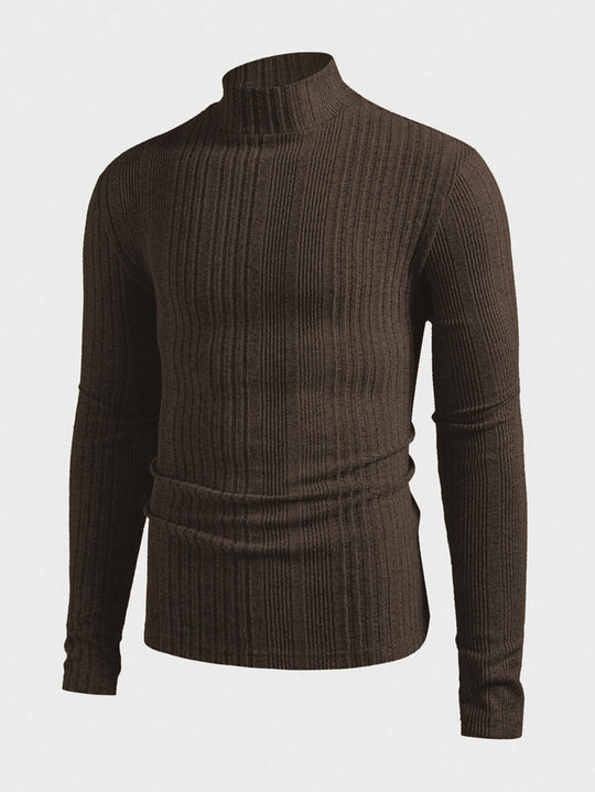 Herren Strickpullover mit hohem Kragen und Rippstruktur EB