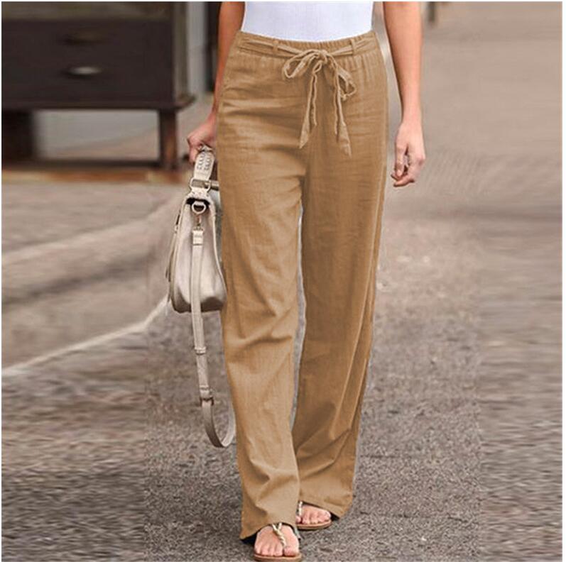 Damen nan weite Leinenhose mit Tunnelzugbund und lässigem Komfortschnitt EB