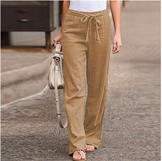 Damen nan weite Leinenhose mit Tunnelzugbund und lässigem Komfortschnitt EB