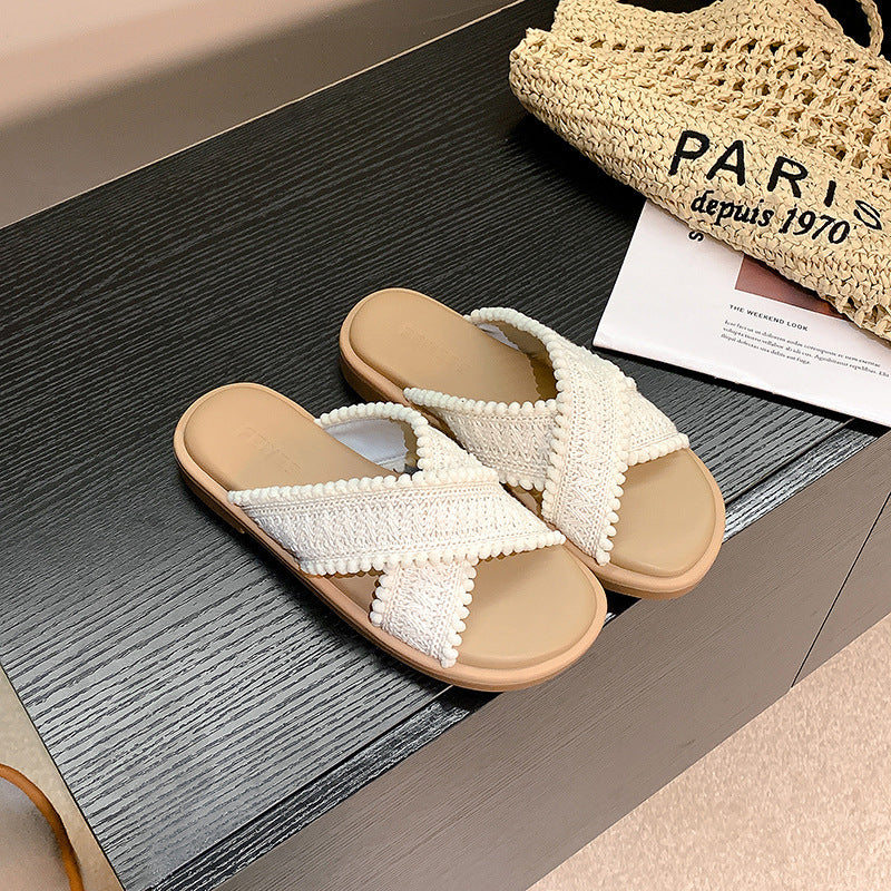 Damen modische Sandalen mit dekorativem Geflecht und komfortablem Fußbett EB