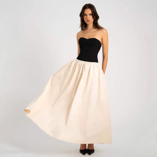Damen Elegantes Maxikleid mit herzförmigem Ausschnitt und geschmeidigem Rock EB