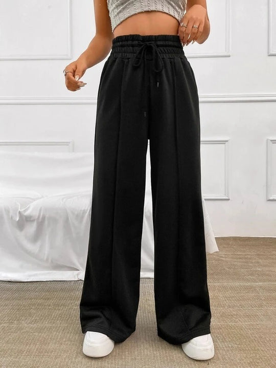 Damen nan weite High-Waist Palazzo-Jogginghose mit Kordelzug und Bügelfalte EB