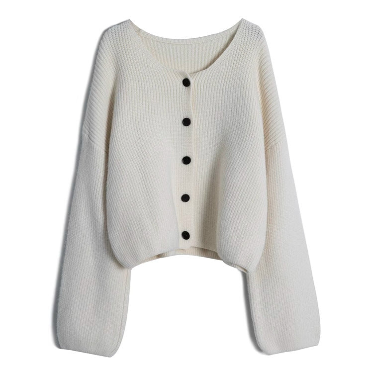 Damen modischer Short Cardigan mit feiner Rippstruktur und Knopfdetaillierung EB