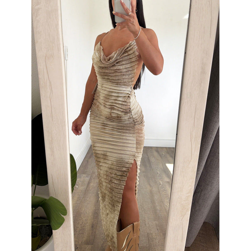 Damen Elegantes Longdress mit voluminösen Falten und tiefem Ausschnitt EB