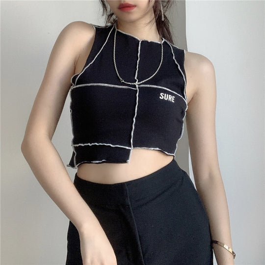 Damen Crop-Top mit kreativem Schnitt und kontrastierenden Nähten EB