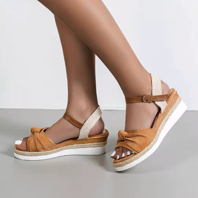 Damen Wedge-Sandaletten mit eleganter Schleifenapplikation und komfortablem Fußbett EB