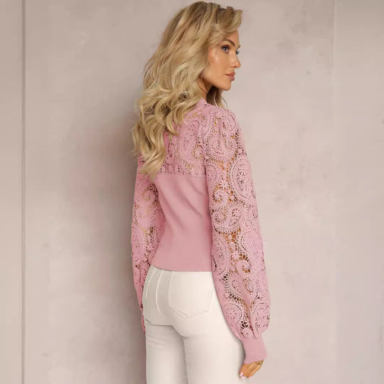 Damen Strickoberteil mit eleganten Häkelelementen EB