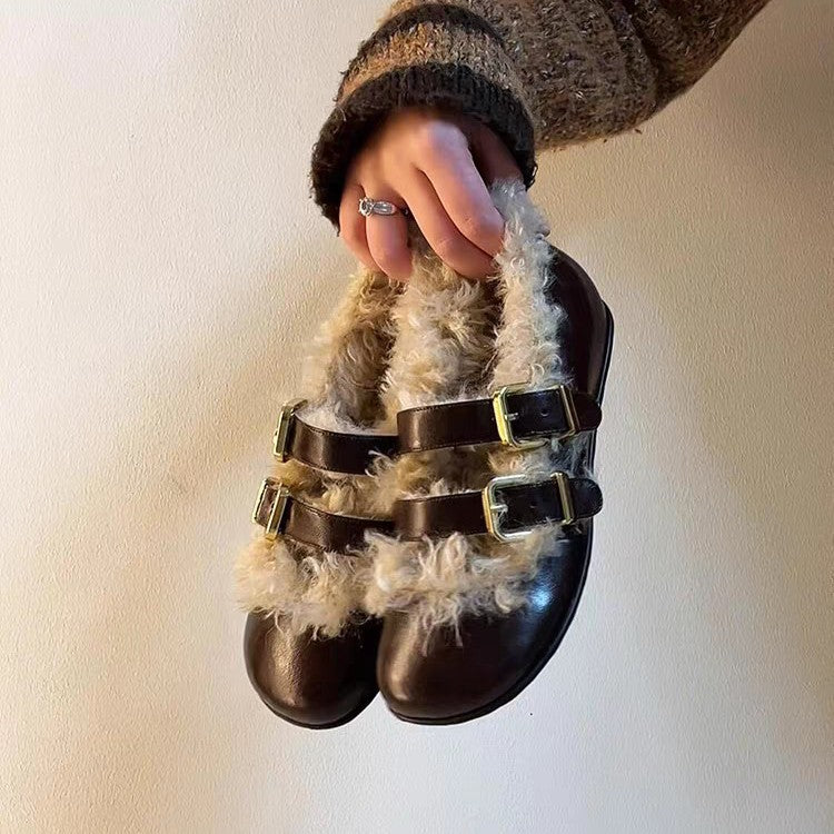Damen modische Clogs mit kuscheligem Innenfutter und zwei verstellbaren Riemen EB