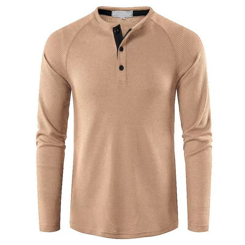 Herren nan strukturiertes Henley-Langarmshirt mit Waffelstruktur, Halbknopfleiste und Raglanärmeln EB