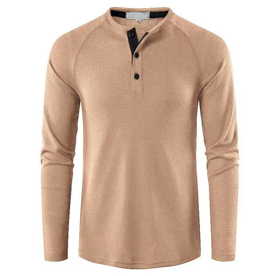 Herren nan strukturiertes Henley-Langarmshirt mit Waffelstruktur, Halbknopfleiste und Raglanärmeln EB