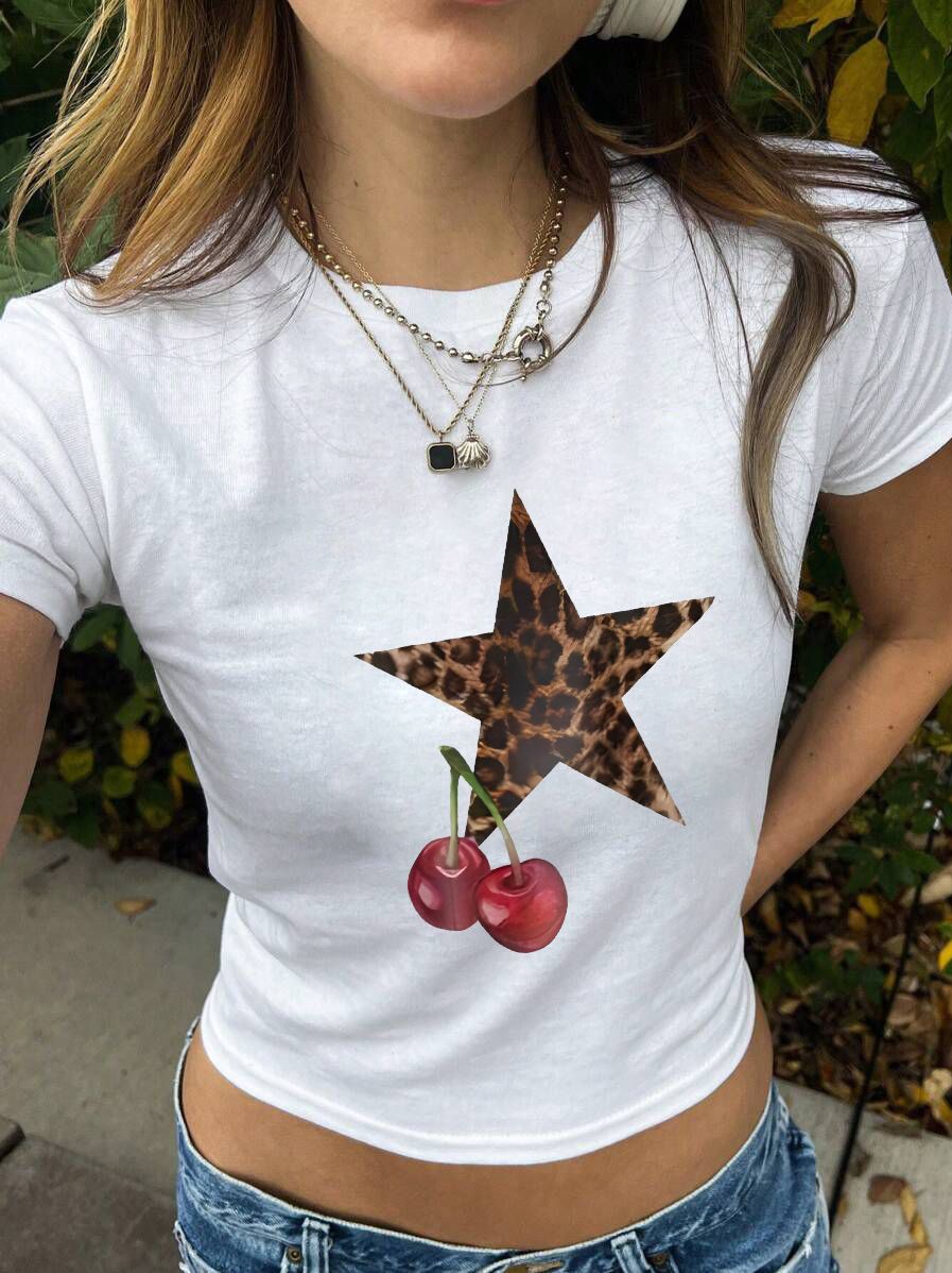 Damen Crop-T-Shirt mit kreativem Augenmotiv und Tourdruck EB