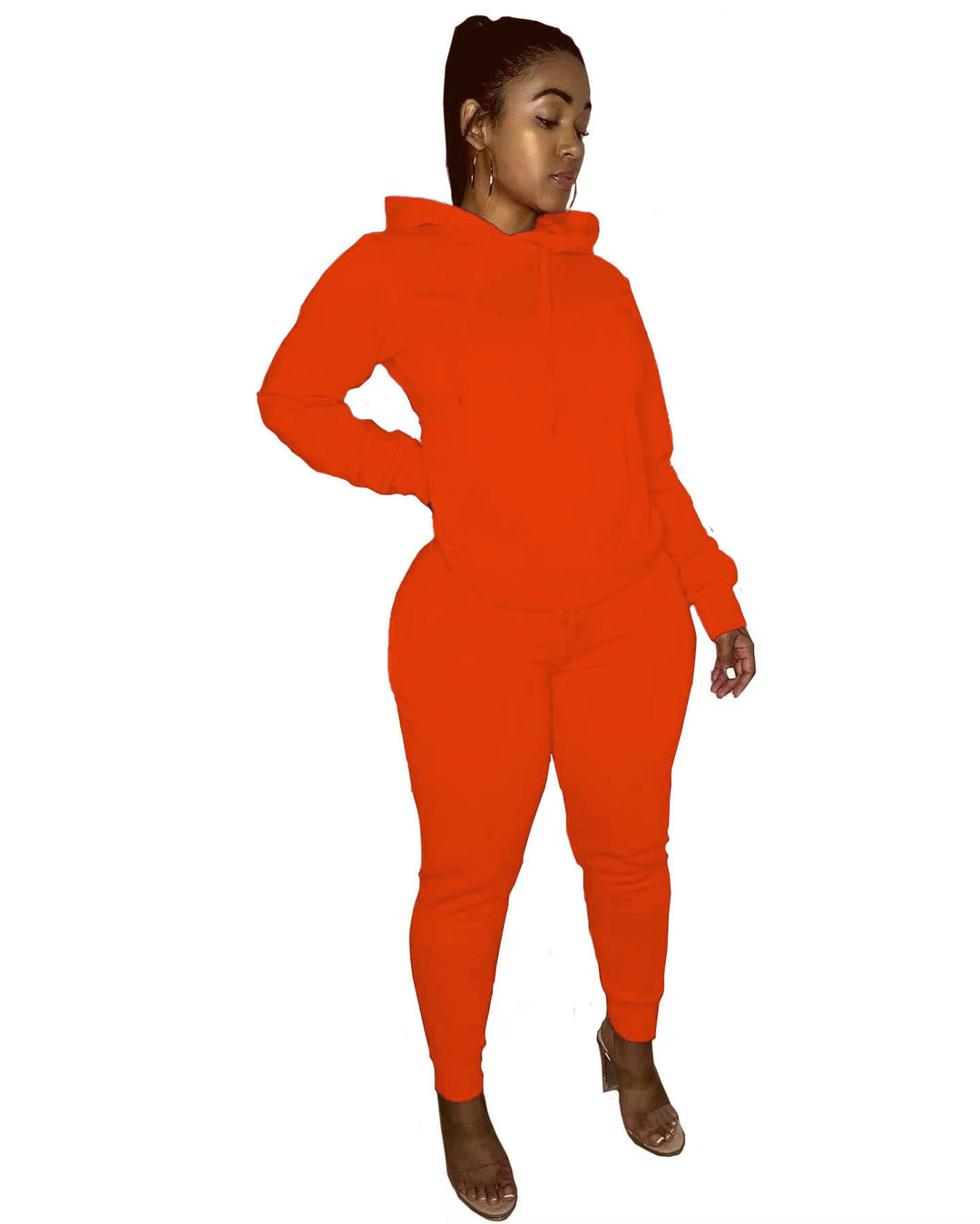 Damen nan tailliertes Hoodie- und Jogginghose-Set mit Kängurutasche, hohem Komfortbund und gerippten Knöchelbündchen EB