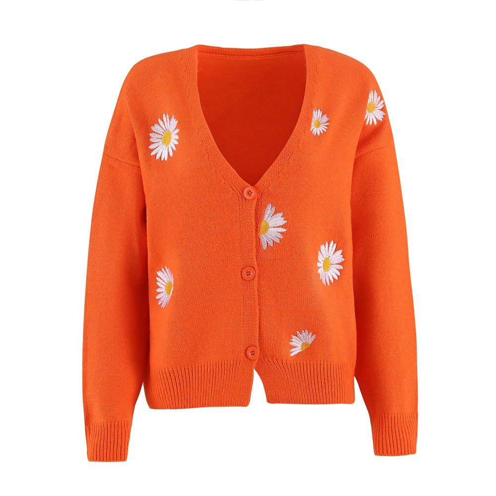 Damen Strickjacke mit floralem Design und Knopfverschluss EB