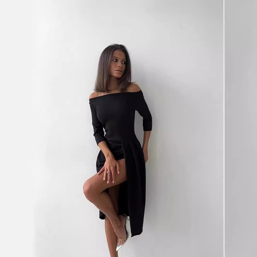 Damen Off-Shoulder Kleid mit asymmetrischem Schnitt und Drapierung EB