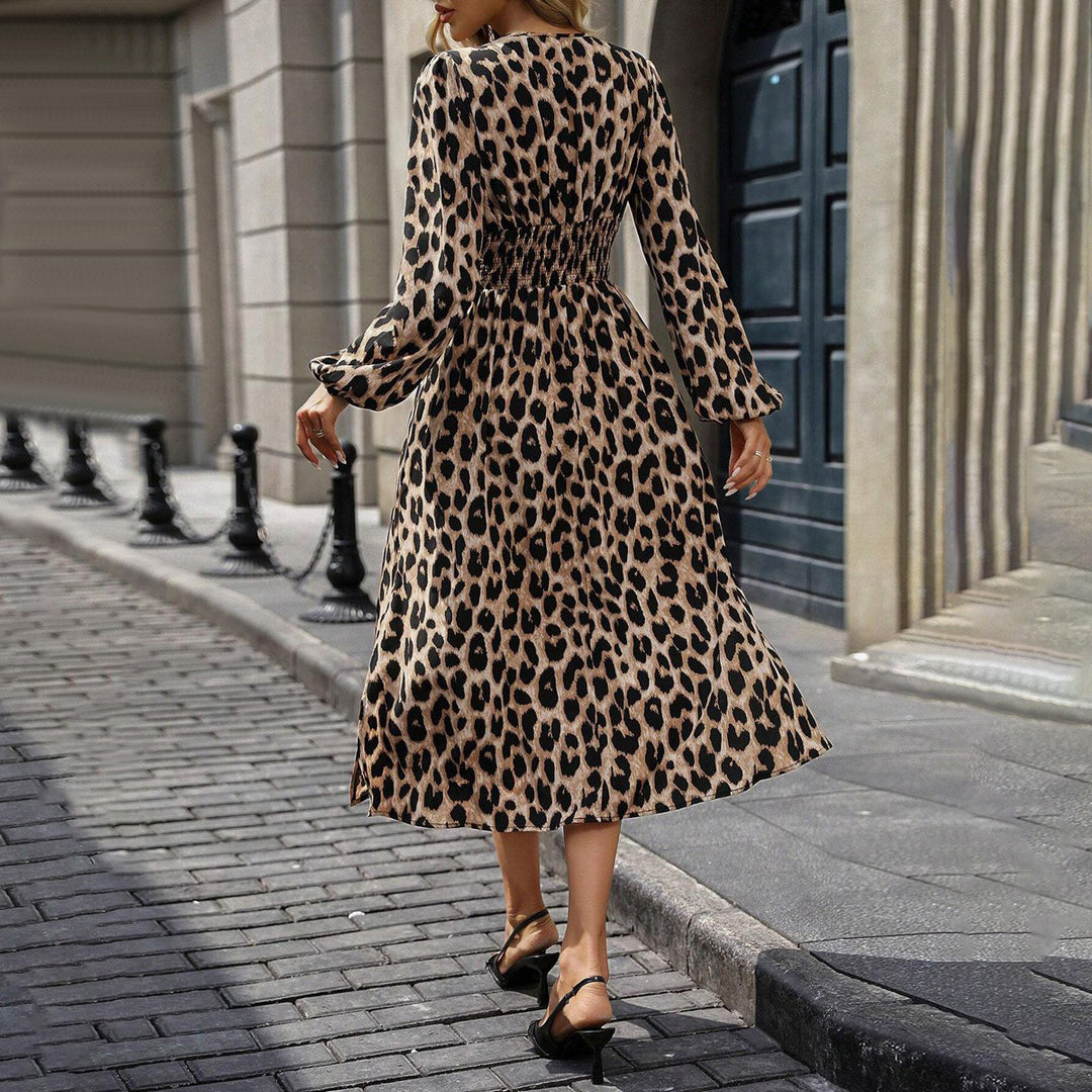 Damen Midi-Kleid mit Wickeloptik und Tiermotiv EB