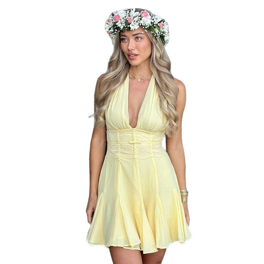Damen luftiges Halterneck-Kleid mit verführerischer Raffung EB