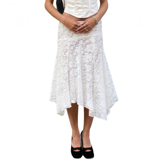Damen Spitzenrock mit asymmetrischem Schnitt und floralen Details EB