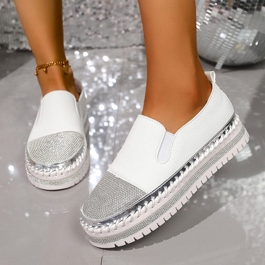 Damen glänzende Slip-On Plateau-Sneaker mit geflochtenem Rand und elastischem Einsatz EB