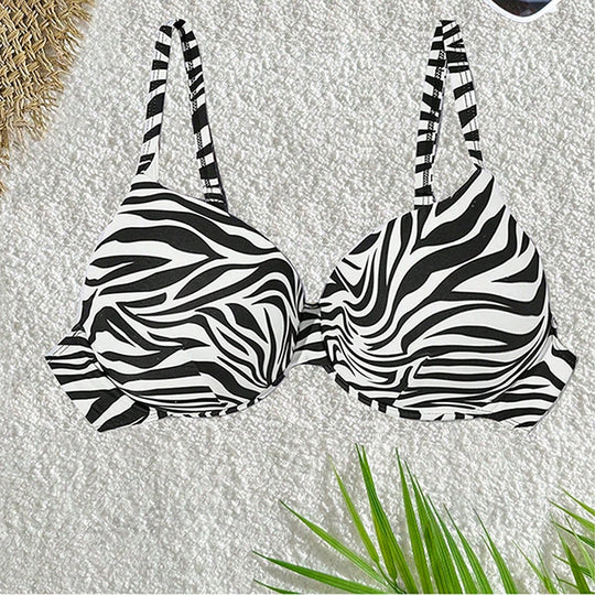 Damen Triangel-Bikini mit raffinierten Rüschen und modischem Zebramuster EB