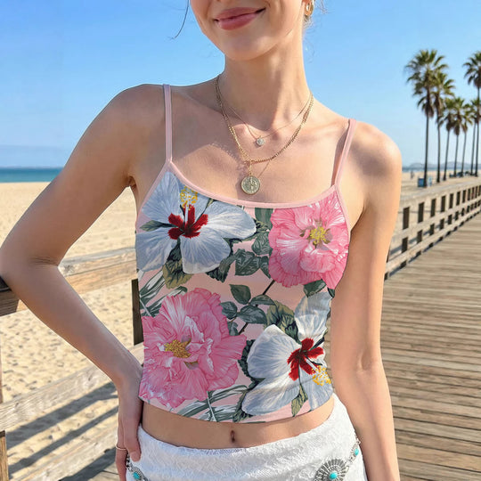 Damen Trägershirt mit lebhaftem Blumenmuster und elastischem Abschluss EB