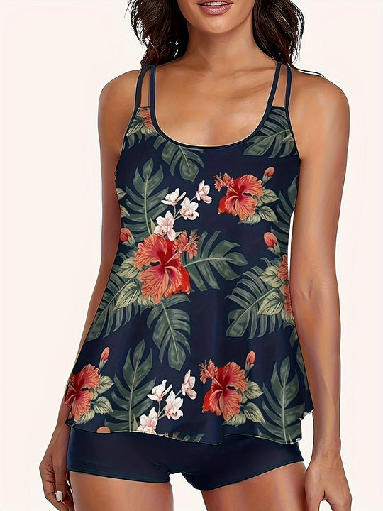 Damen Tankini mit floralen Mustern und verstellbaren Trägern EB