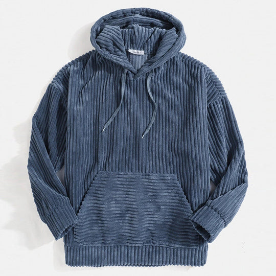 Unisex nan gerippter Samt-Hoodie mit Kapuze und Kängurutasche EB