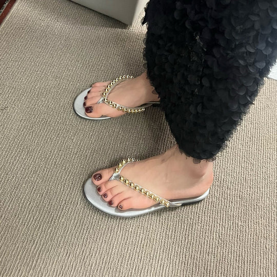 Damen Zehentrenner-Sandalen mit dekorativem Kettendetail EB