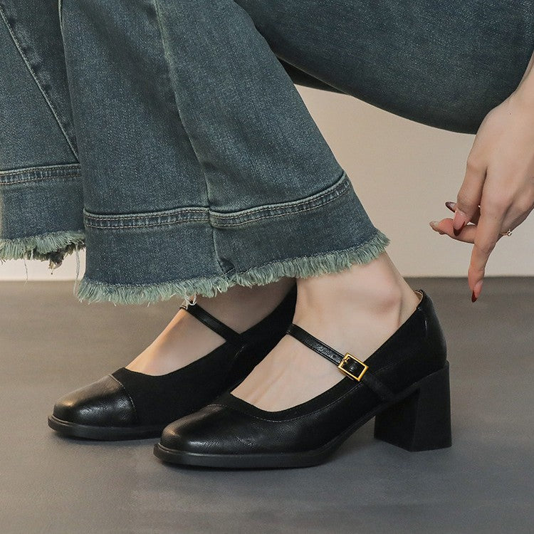 Damen Elegante Mary Jane Schuhe mit Blockabsatz und stilvollem Riemchen EB