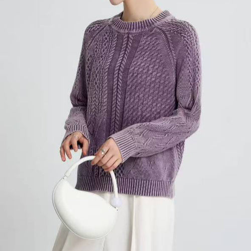 Damen Eleganter Grobstrickpullover mit kunstvollem Design EB