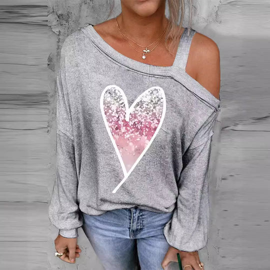 Damen lässiger Oversized Pullover mit herzförmigem Glitzer-Design EB