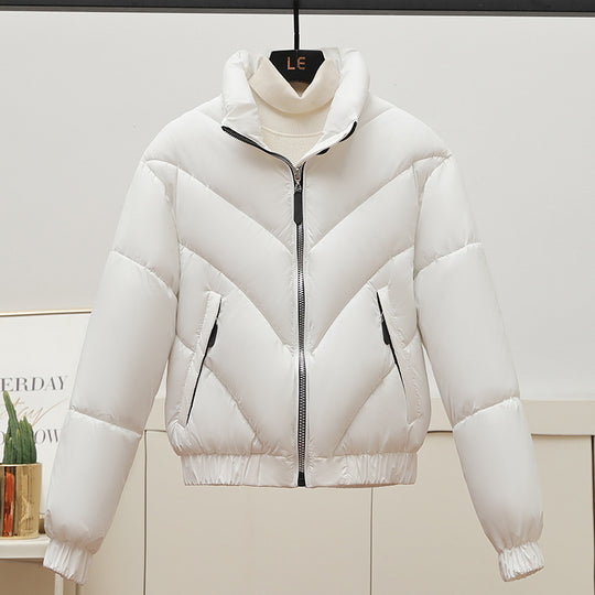 Damen Trendige und kuschelige Pufferjacke mit hohem Kragen und praktischen Eingrifftaschen EB