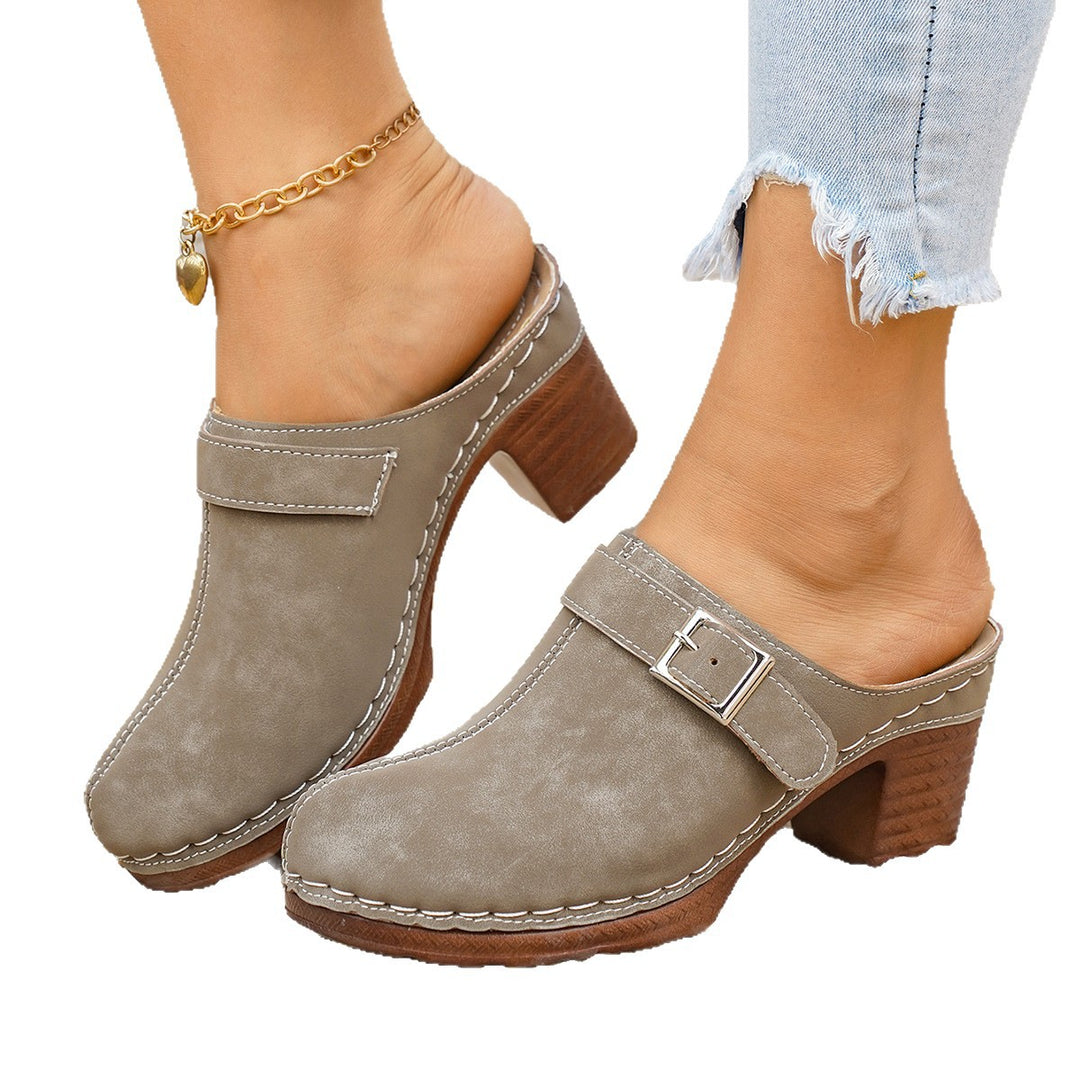 Damen Clogs mit elegantem Riemen und komfortablem Blockabsatz EB