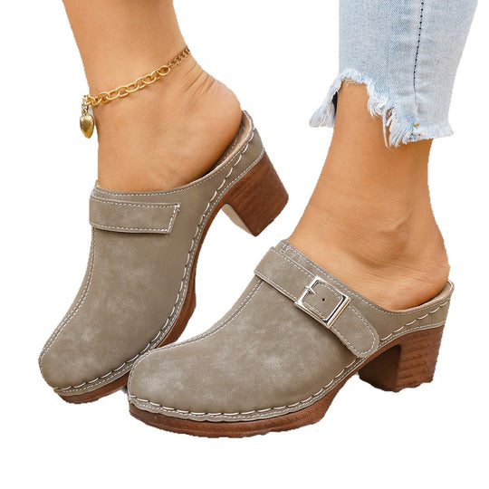 Damen Clogs mit elegantem Riemen und komfortablem Blockabsatz EB
