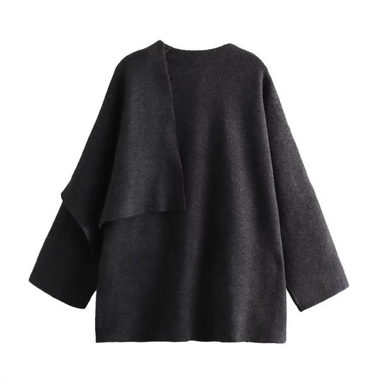 Damen schicke Wollumhangjacke mit asymmetrischem Schnitt und dekorativem Knopf EB