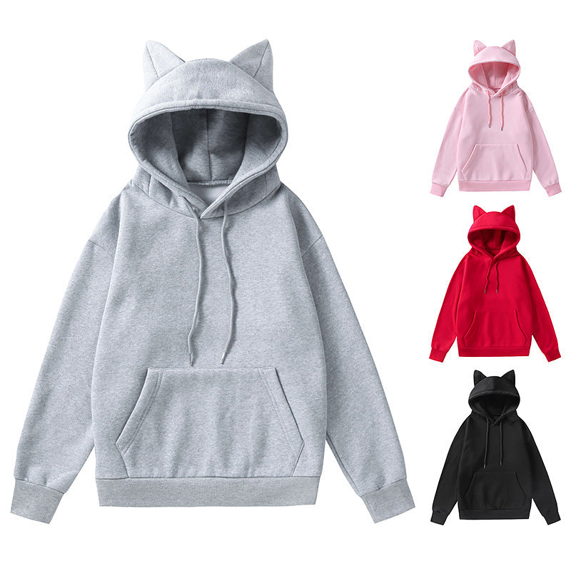 Damen nan Kapuzenpullover mit Katzenohren oversized Sweatshirt mit Kängurutasche und Kordelzug EB