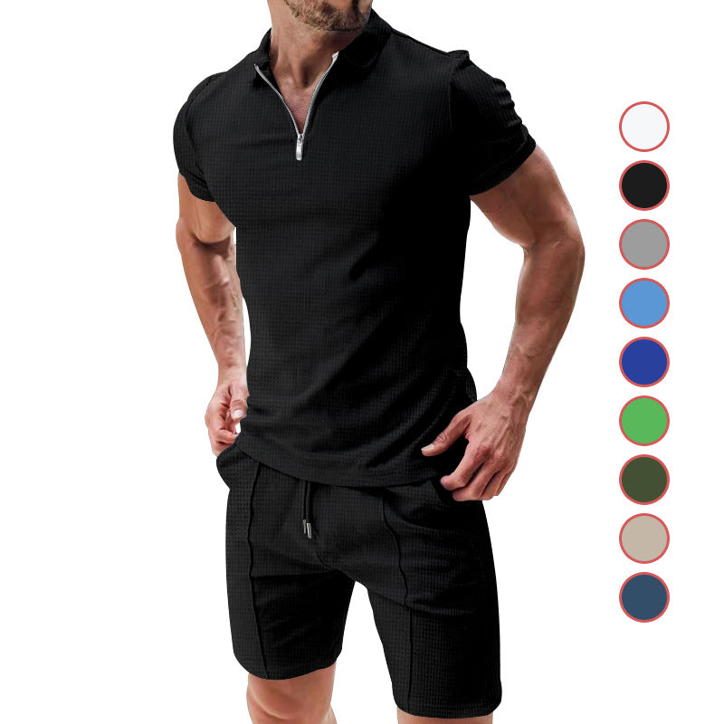 Herren sportliches Kurzarm-Set mit Reißverschluss und atmungsaktiver Struktur EB