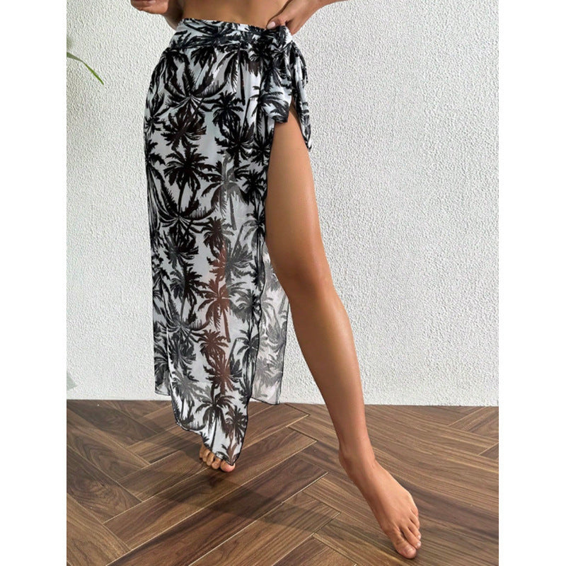Damen Strandkleid mit floralem Muster und transparentem Material EB