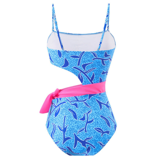 Damen Einteiler Badeanzug mit asymmetrischem Schnitt und farbenfrohem Wickelrock EB