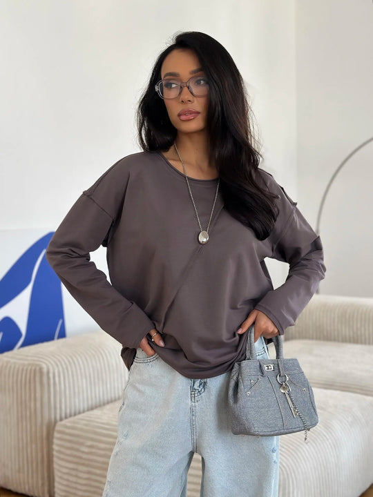 Damen Oversized Longsleeve mit schräger Naht und überschnittenen Schultern EB
