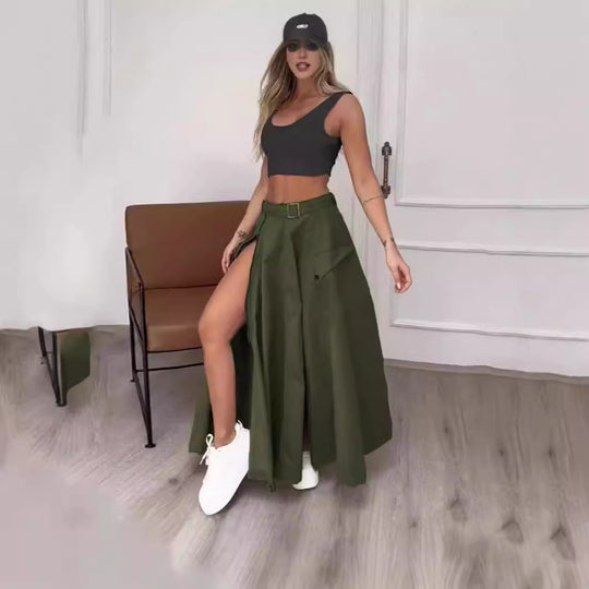 Damen Eleganter Rock mit hohe Taille und seitlichem Schlitze EB