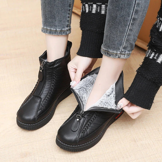 Damen Modische Stiefeletten mit doppeltem Reißverschluss und rutschfester Sohle EB