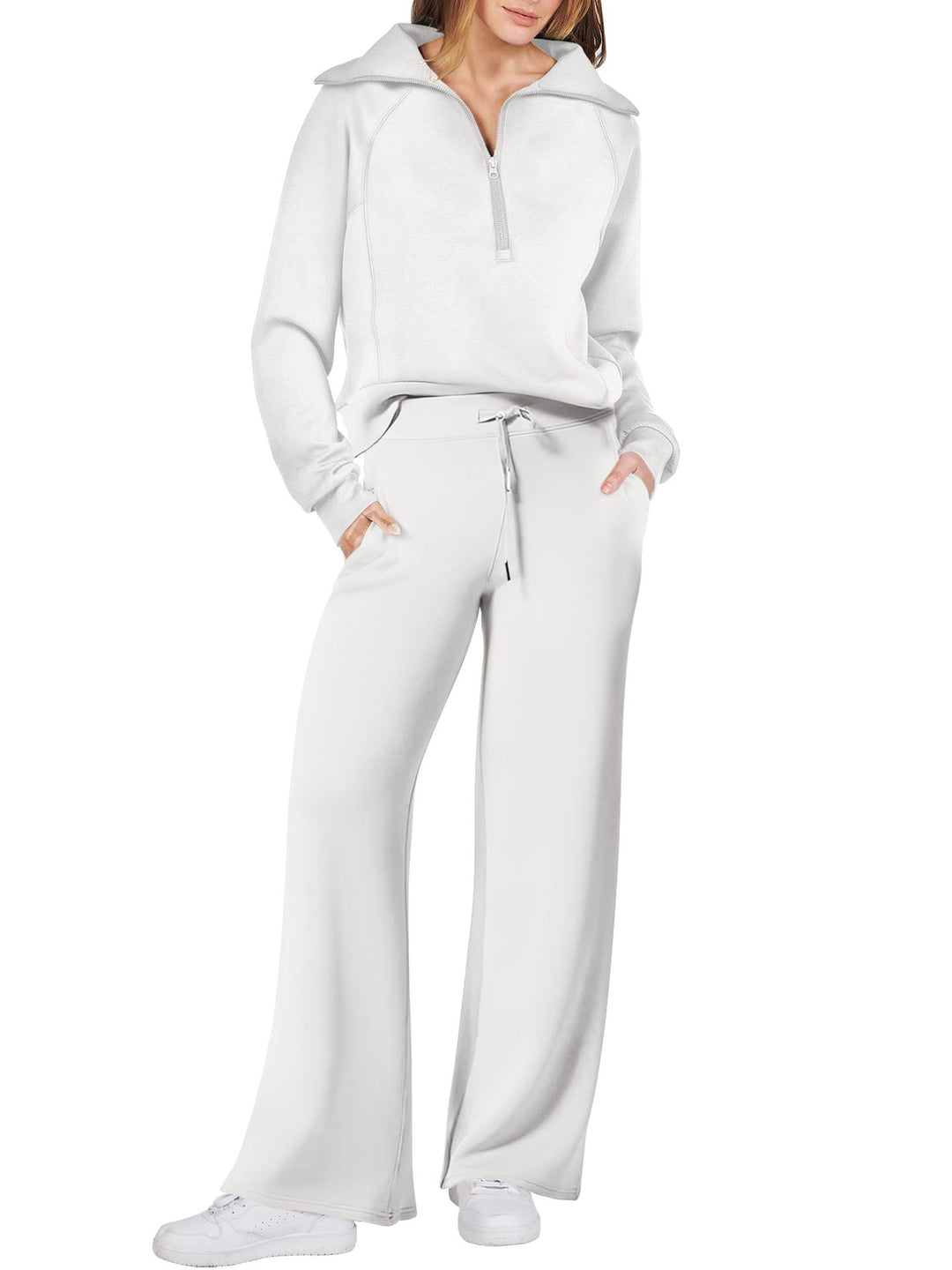 Damen Sportliches Set mit Reißverschluss und weiten Hosen EB