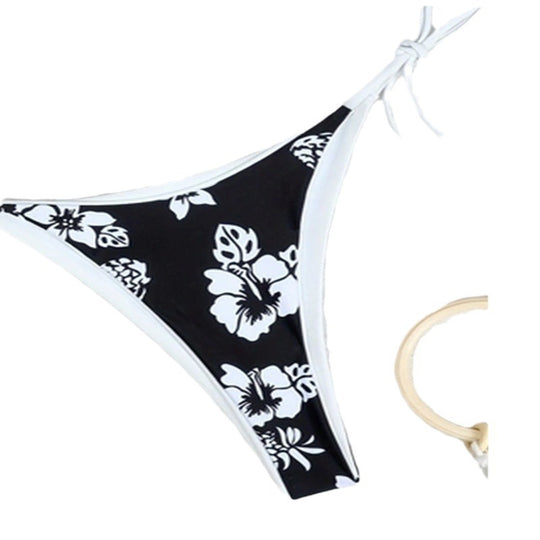 Damen Triangel-Bikini mit floralem Design und elastischen Bindebändern EB