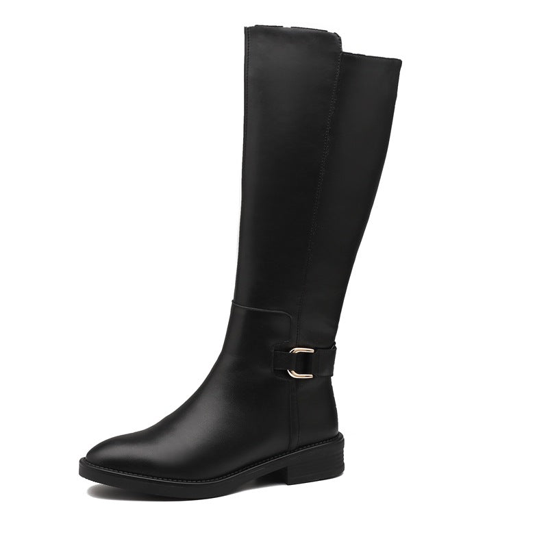 Damen klassische Stiefel mit modischen Schnallen und komfortabler Sohle EB